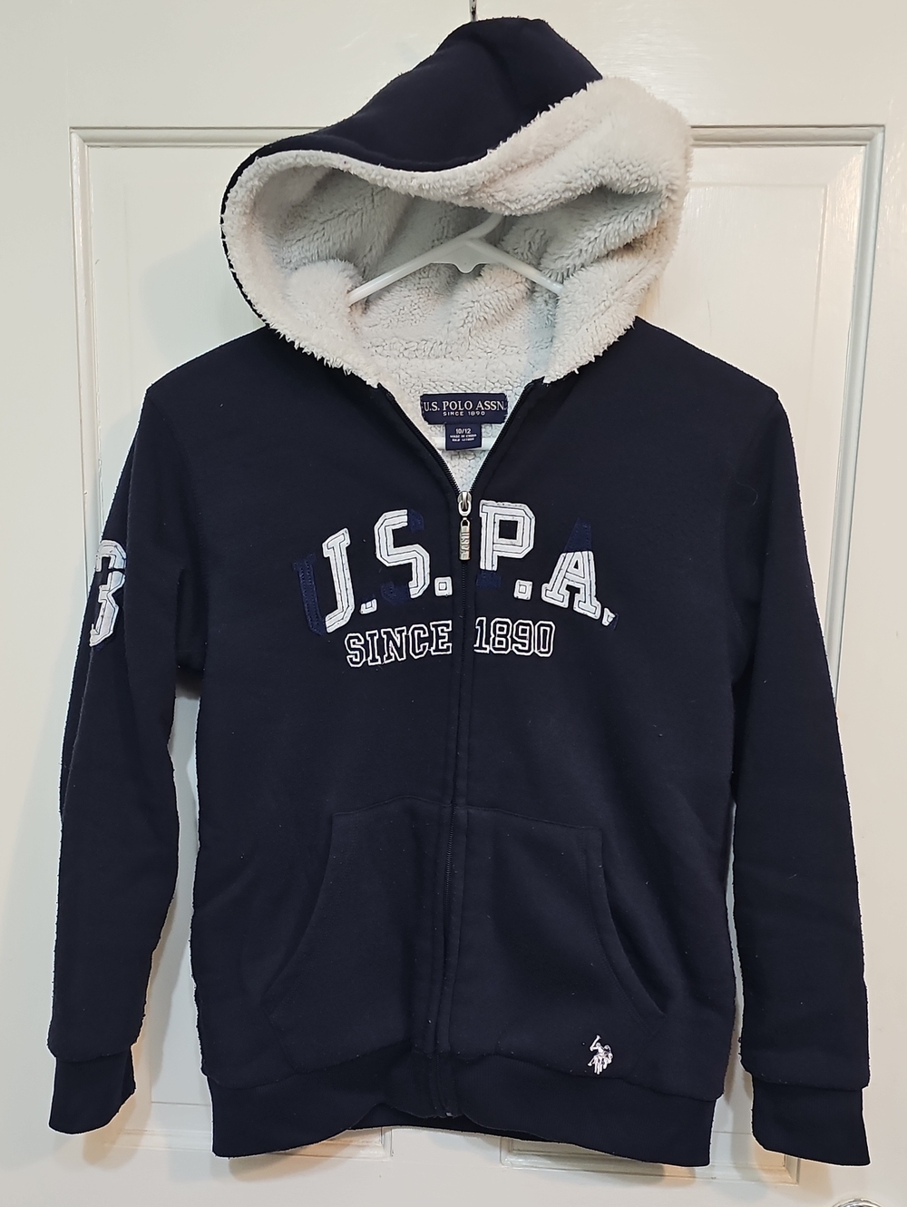 U.S. Polo Assn. Navy Kids Sherpa-Lined Zip Hoodie
